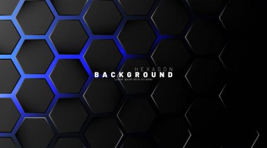 Mavi neon arka plan technolog soyut siyah altıgen desen