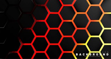 Neon gradyan turuncu backgroun üzerinde soyut siyah altıgen desen