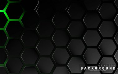 Yeşil neon arka plan technolo soyut siyah altıgen desen