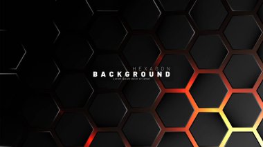 Neon gradyan turuncu backgroun üzerinde soyut siyah altıgen desen