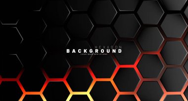 Neon gradyan turuncu backgroun üzerinde soyut siyah altıgen desen