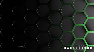 Yeşil neon arka plan technolo soyut siyah altıgen desen