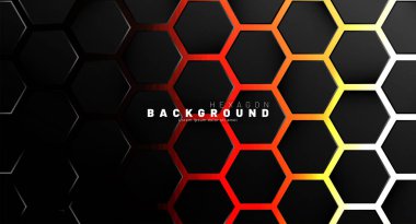 Neon gradyan turuncu backgroun üzerinde soyut siyah altıgen desen