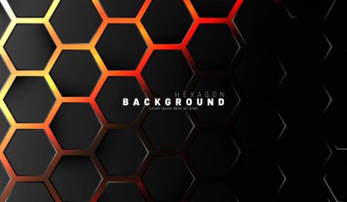 Neon gradyan turuncu backgroun üzerinde soyut siyah altıgen desen