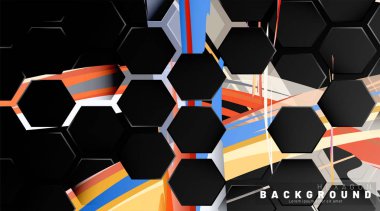 Renkli fırça stili backgroun siyah altıgen soyut desen