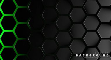 Yeşil neon arka plan technolo soyut siyah altıgen desen