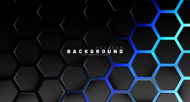 Mavi neon arka plan technolog soyut siyah altıgen desen