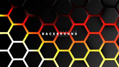 Neon gradyan turuncu backgroun üzerinde soyut siyah altıgen desen