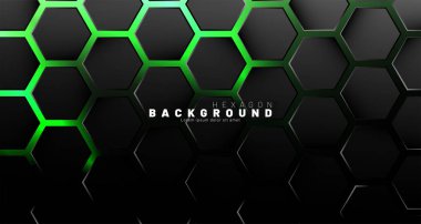 Yeşil neon arka plan technolo soyut siyah altıgen desen