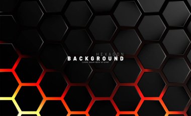 Neon gradyan turuncu backgroun üzerinde soyut siyah altıgen desen