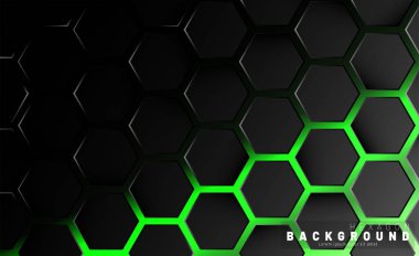 Yeşil neon arka plan technolo soyut siyah altıgen desen