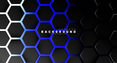 Mavi neon arka plan technolog soyut siyah altıgen desen