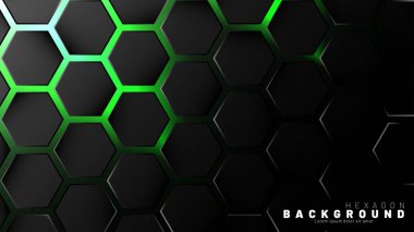 Yeşil neon arka plan technolo soyut siyah altıgen desen