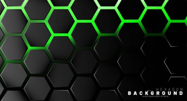 Yeşil neon arka plan technolo soyut siyah altıgen desen