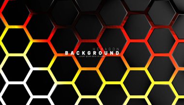 Neon gradyan turuncu backgroun üzerinde soyut siyah altıgen desen