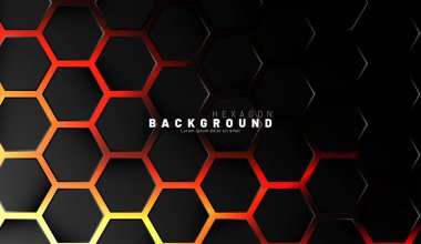 Neon gradyan turuncu backgroun üzerinde soyut siyah altıgen desen