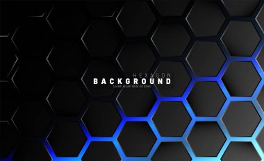 Mavi neon arka plan technolog soyut siyah altıgen desen