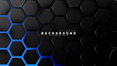 Mavi neon arka plan technolog soyut siyah altıgen desen