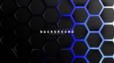 Mavi neon arka plan technolog soyut siyah altıgen desen