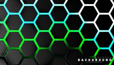 Yeşil neon arka plan technolo soyut siyah altıgen desen