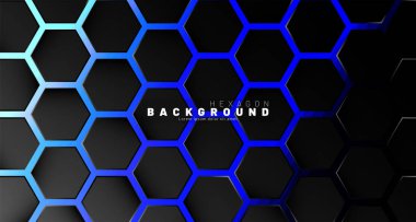 Mavi neon arka plan technolog soyut siyah altıgen desen