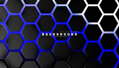 Mavi neon arka plan technolog soyut siyah altıgen desen