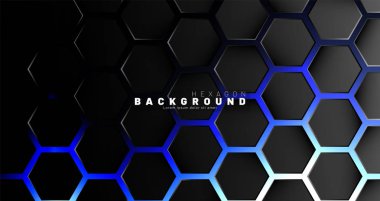 Mavi neon arka plan technolog soyut siyah altıgen desen