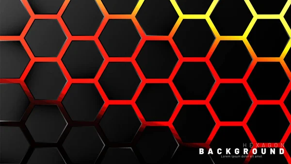 Abstract black hexagon pattern on neon gradient orange backgroun — Stock Vector