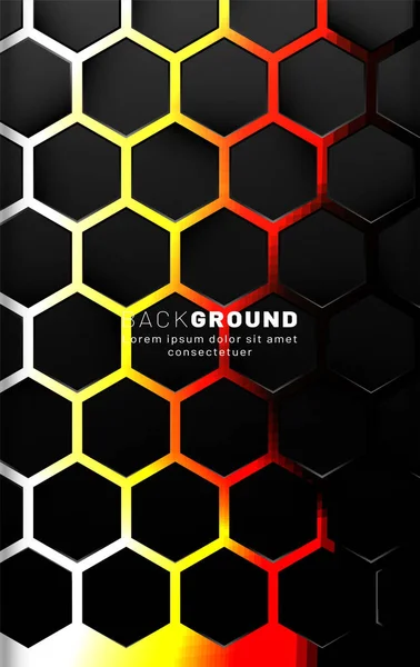 Vertical hexagon background. Gradient color light pattern with dark background technology style. Honeycomb. Vector illustration of light. — Stock Vector