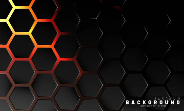 Abstraktní černý šestiúhelník na neonovém gradientu oranžová backgroun — Stockový vektor