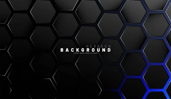 Patrón abstracto de hexágono negro sobre fondo de neón azul technolog — Vector de stock