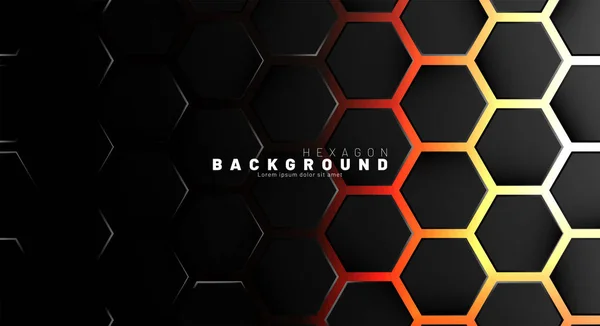Abstracte zwarte zeshoek patroon op Neon gradiënt oranje backgroun — Stockvector