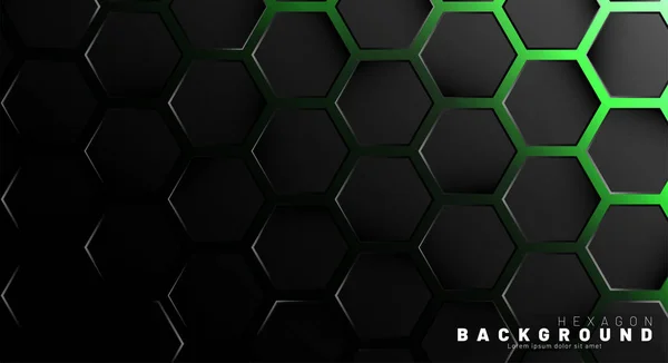 Abstrakt svart Hexagon mönster på grön Neon bakgrund teknik — Stock vektor