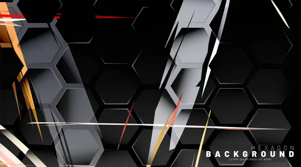 Zwarte zeshoek abstracte patroon op kleurrijke borstel stijl backgroun — Stockvector
