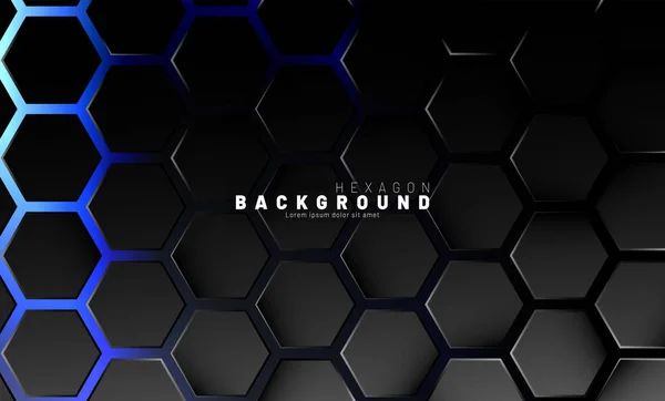 Abstrato padrão hexágono preto no fundo azul neon technolog — Vetor de Stock