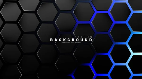 Abstrato padrão hexágono preto no fundo azul neon technolog —  Vetores de Stock