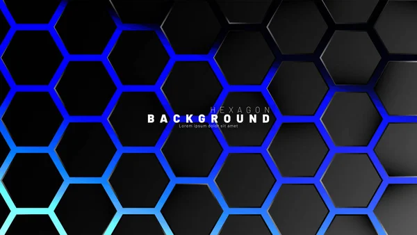 Αφηρημένο μαύρο εξάγωνο μοτίβο στο μπλε φόντο νέον τεχνολόγιο — Διανυσματικό Αρχείο