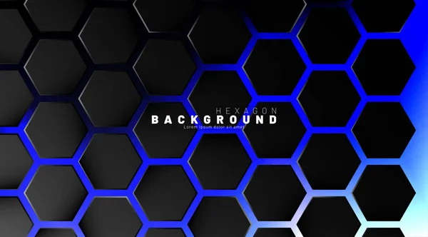 Abstraktes schwarzes Sechseckmuster auf blauem Neon-Hintergrund — Stockvektor