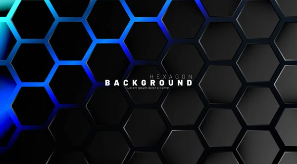 Abstrato padrão hexágono preto no fundo azul neon technolog — Vetor de Stock