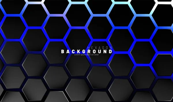 Абстрактний чорний шестикутник на технології синього неонового фону — стоковий вектор