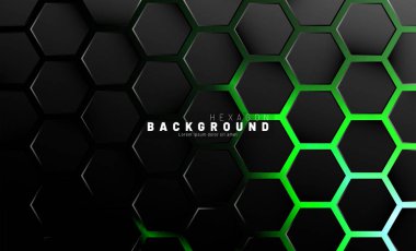 Yeşil neon arka plan technolo soyut siyah altıgen desen