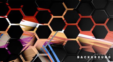 Renkli fırça stili backgroun siyah altıgen soyut desen