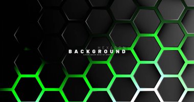 Yeşil neon arka plan technolo soyut siyah altıgen desen