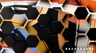 Renkli fırça stili backgroun siyah altıgen soyut desen