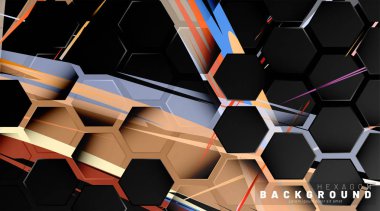 Renkli fırça stili backgroun siyah altıgen soyut desen