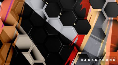 Renkli fırça stili backgroun siyah altıgen soyut desen