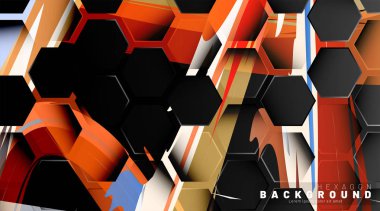 Renkli fırça stili backgroun siyah altıgen soyut desen