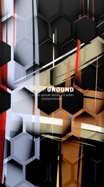 Dikey altıgen arka plan. Koyu arka plan teknolojisi stili ile gradyan renk ışık deseni. Petek. Işığın vektör illüstrasyonu.