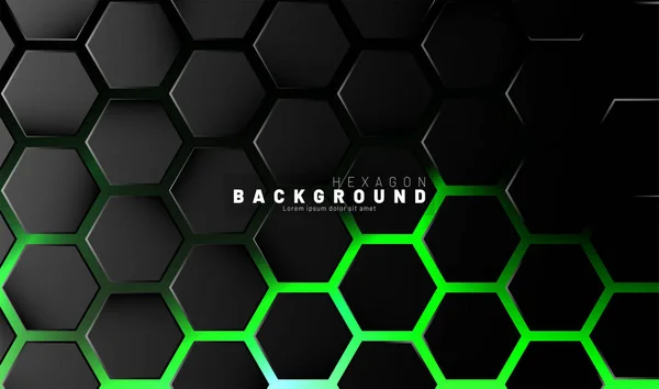 Modèle hexagonal noir abstrait sur fond vert néon style technologique. Nid d'abeille. Illustration vectorielle — Image vectorielle