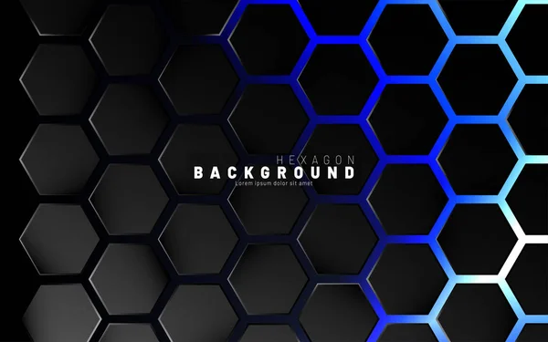 Absztrakt fekete hatszög mintás kék neon háttér kímélik — Stock Vector
